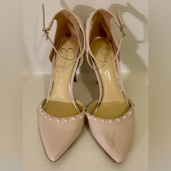 Jessica Simpson Baby PINK Heels Stiletto Pumps Shoes STUDS Ankle Straps size 6.5 - Picture 9 of 14